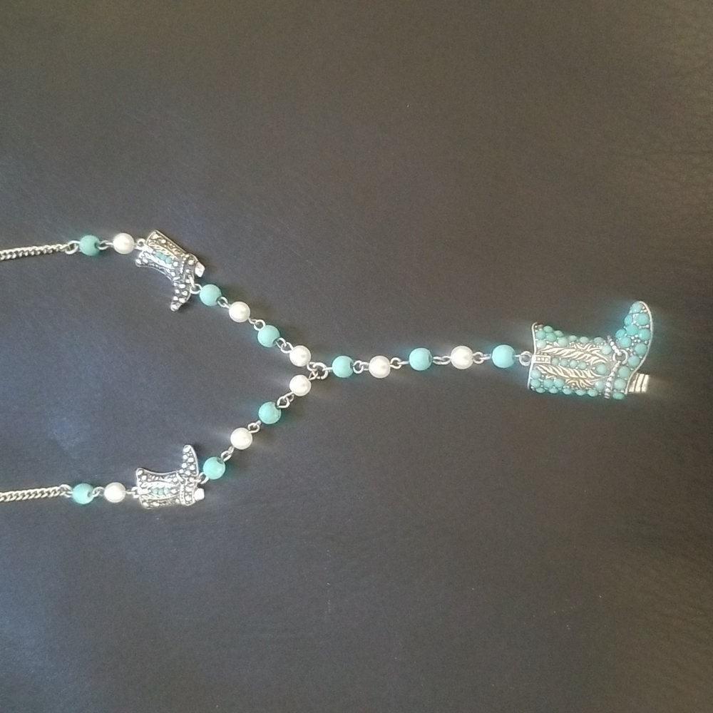 Cowgirl boot Silver tone southwest tribal necklace